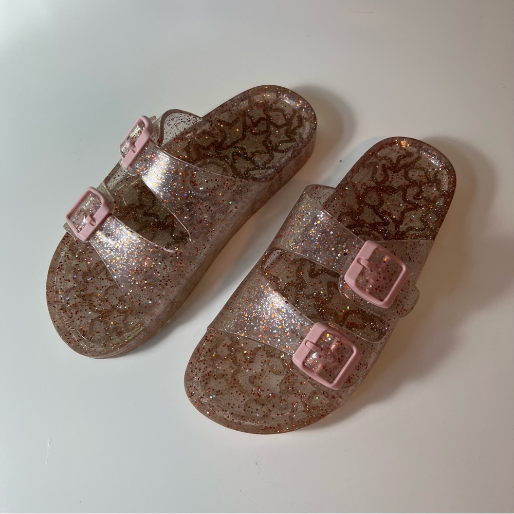 Pink Glitter Jelly Slip-ons size 2